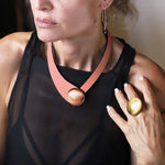Load image into Gallery viewer, Copper Leather Necklace+ Metal Button
