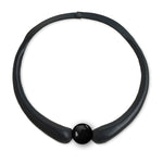 Load image into Gallery viewer, Black Embossed Leather Necklace + Little Ceramic Button
