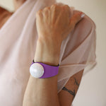 Load image into Gallery viewer, Violet Leather Bracelet + Ceramic Button
