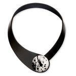 Load image into Gallery viewer, Black Leather Necklace + Ceramic Bold Button
