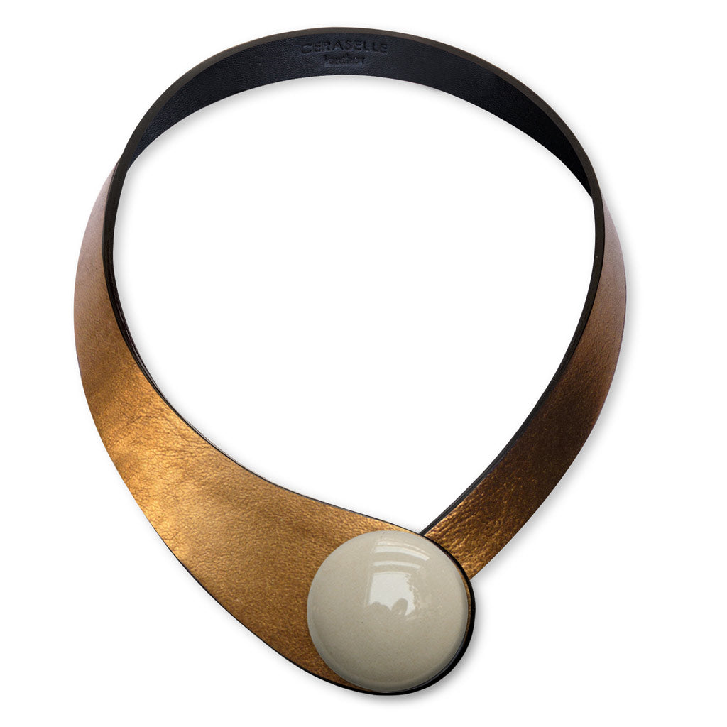 Gold Glittering Leather Necklace + Ceramic Button