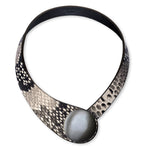 Load image into Gallery viewer, Grey Snake Printed Leather Necklace+ Metal Button
