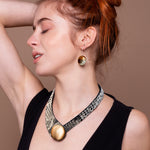 Load image into Gallery viewer, Grey Snake Printed Leather Necklace+ Metal Button
