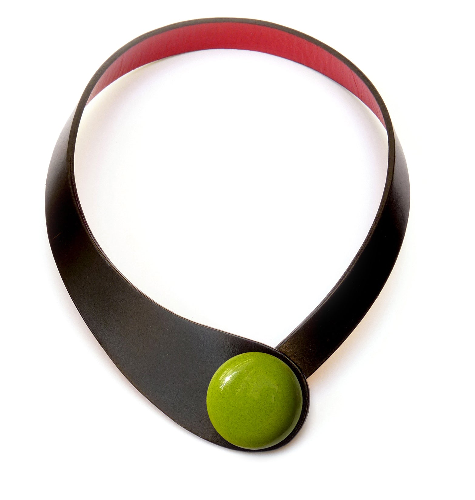 Collana pelle nera + bottone ceramica splash