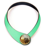 Load image into Gallery viewer, Turquoise Leather Necklace + Ceramic Button
