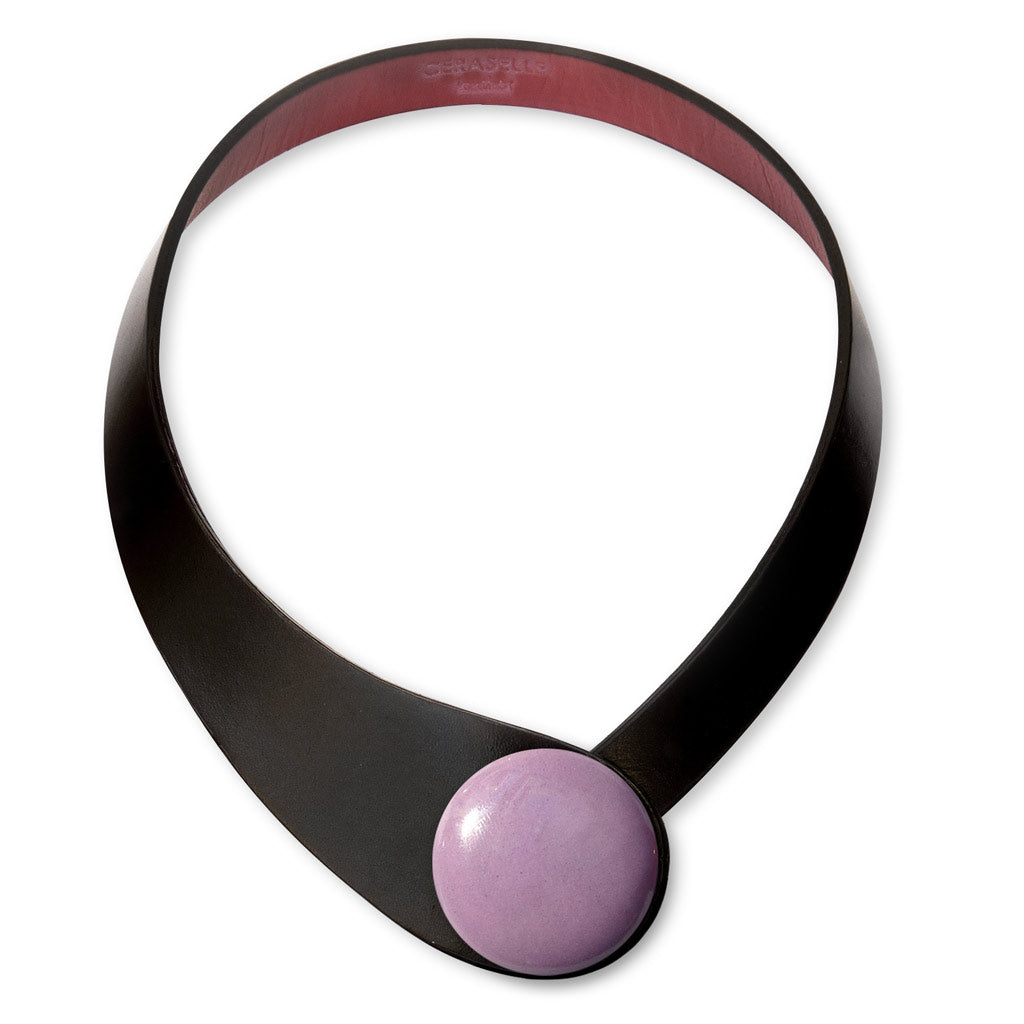 Collana pelle nera + bottone ceramica splash