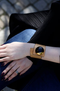 Crossed Bracelet, Beige Crocodile Printed Leather