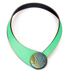Load image into Gallery viewer, Turquoise Leather Necklace + Ceramic Button
