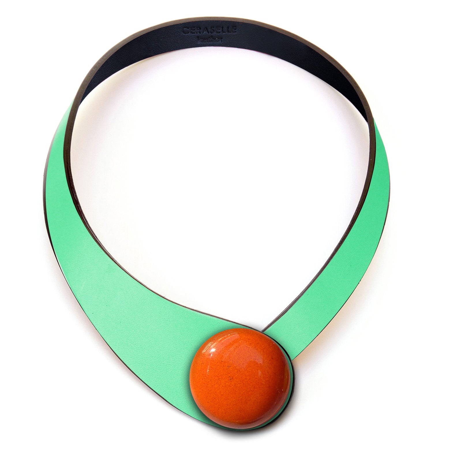Turquoise Leather Necklace + Ceramic Button
