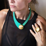 Load image into Gallery viewer, Petrol Lethaer Necklace + Metal Button
