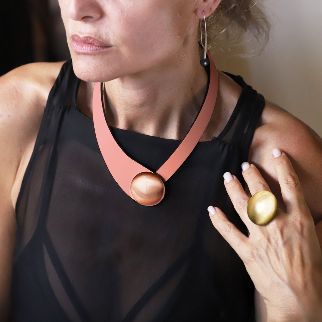 Copper Leather Necklace+ Metal Button