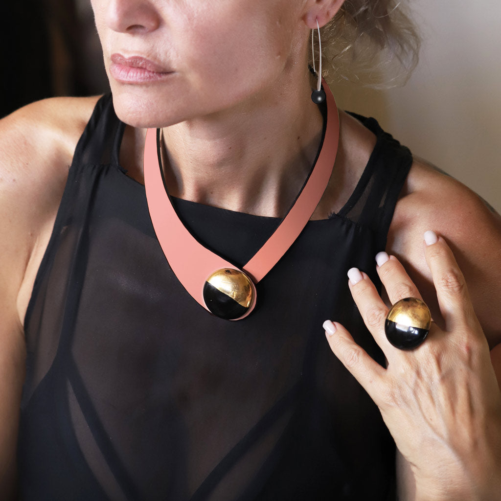 Copper Leather Necklace+ Ceramic Button