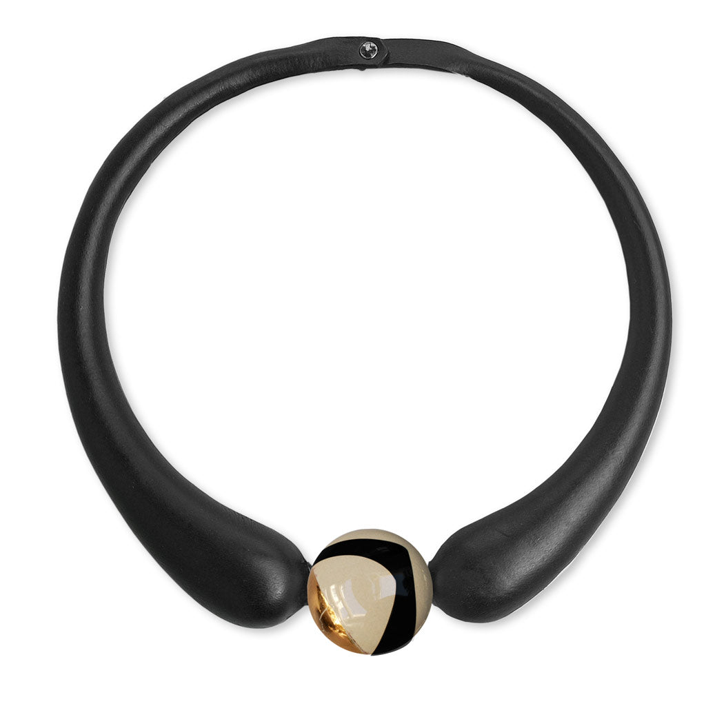 Black Embossed Leather Necklace + Ceramic Button