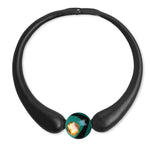Load image into Gallery viewer, Black Embossed Leather Necklace + Ceramic Button
