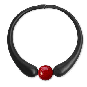 Black Embossed Leather Necklace + Ceramic Button