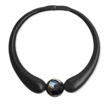 Load image into Gallery viewer, Black Embossed Leather Necklace + Ceramic Button
