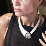 Load image into Gallery viewer, White Leather Necklace + Ceramic  Bold Button
