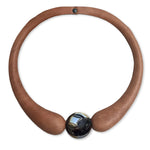 Load image into Gallery viewer, Beige Embossed Leather Necklace + Ceramic Button
