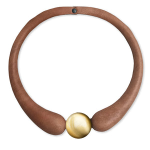 Beige Embossed Leather Necklace + Metal Button
