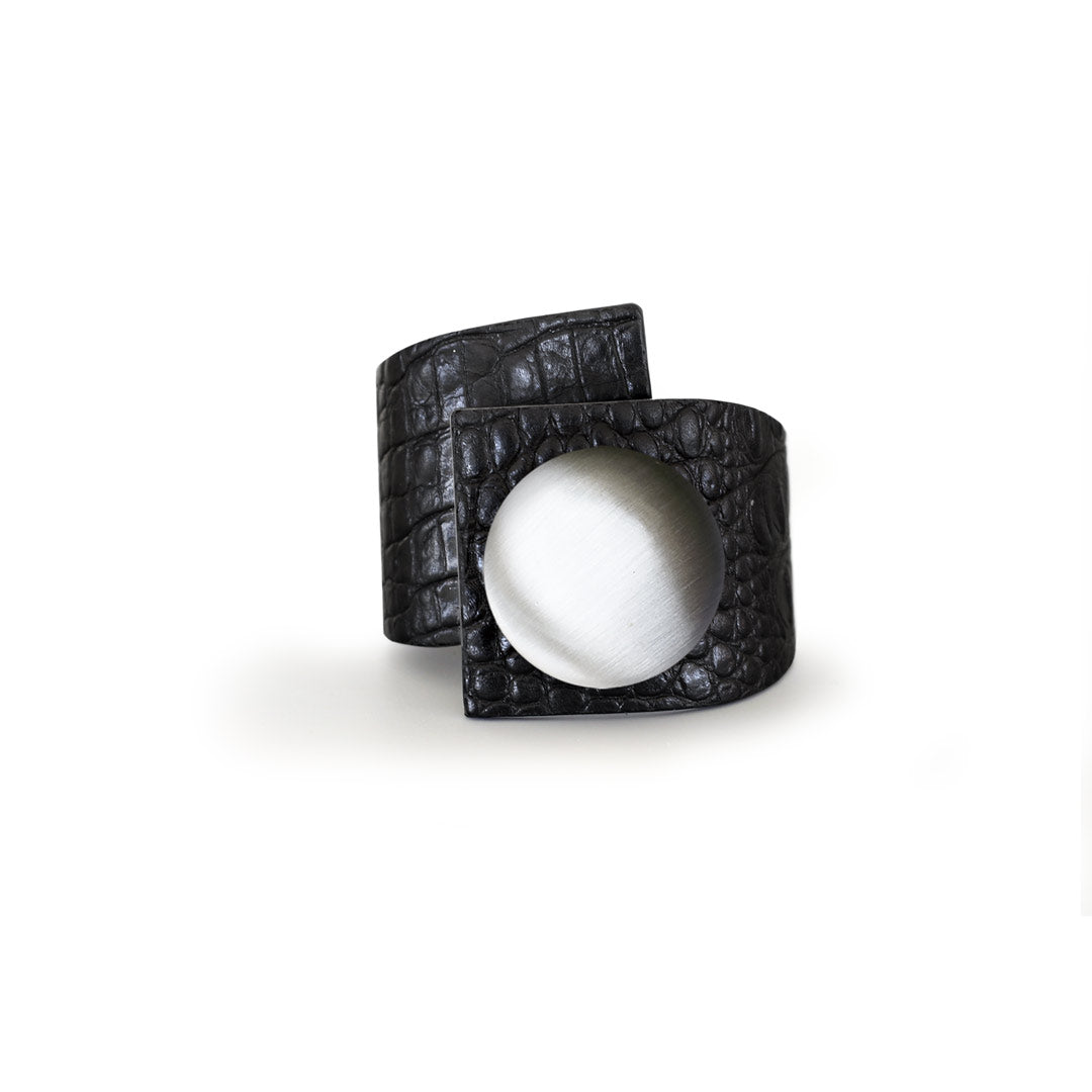 Squared Button, Crossed Bracelet, Crocodile Printed Leather