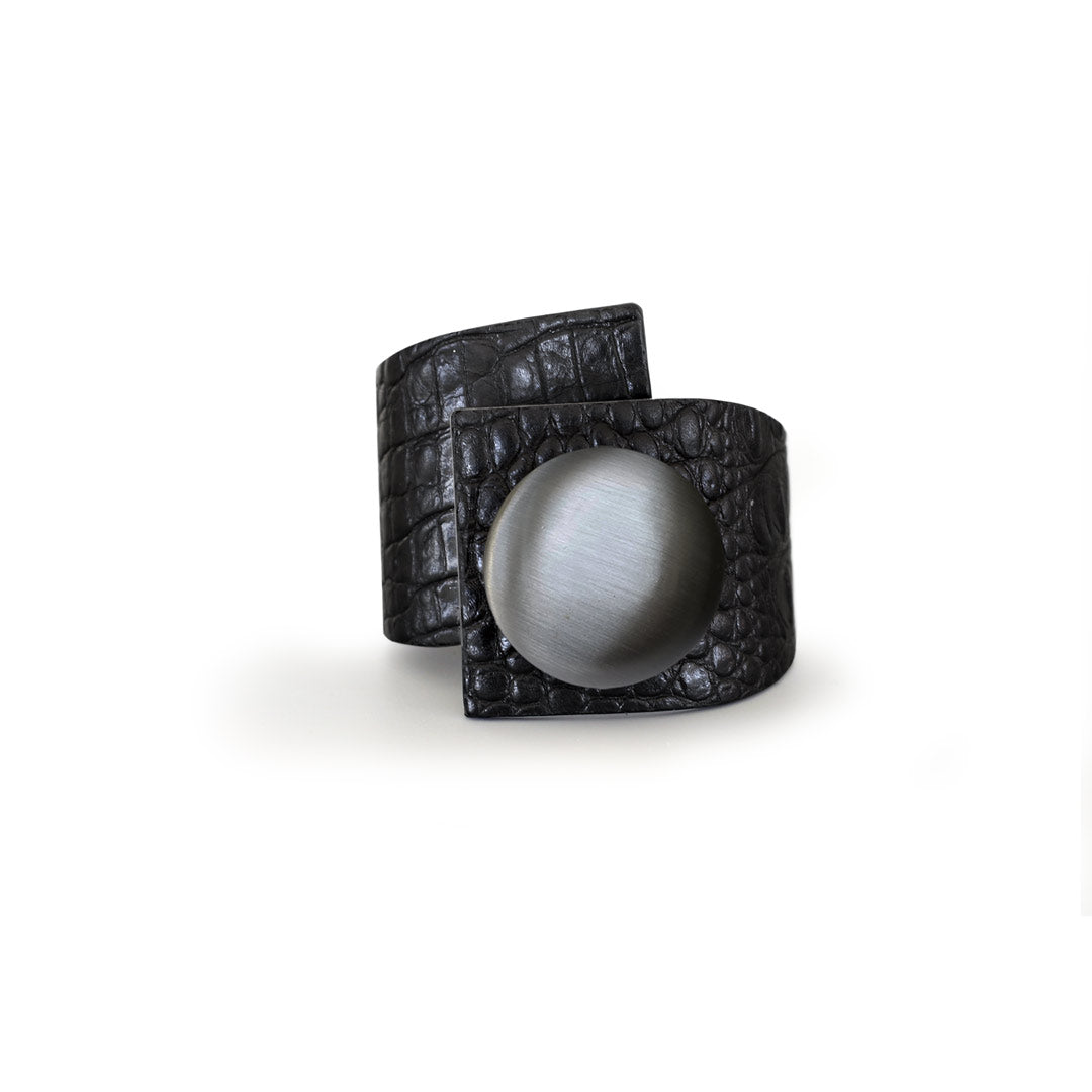 Squared Button, Crossed Bracelet, Crocodile Printed Leather
