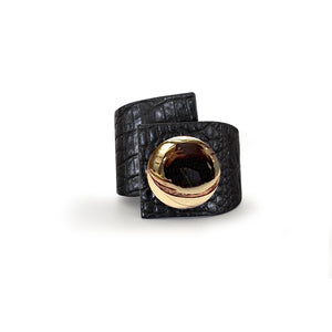Metal Button, Crossed Bracelet, Crocodile Printed Leather