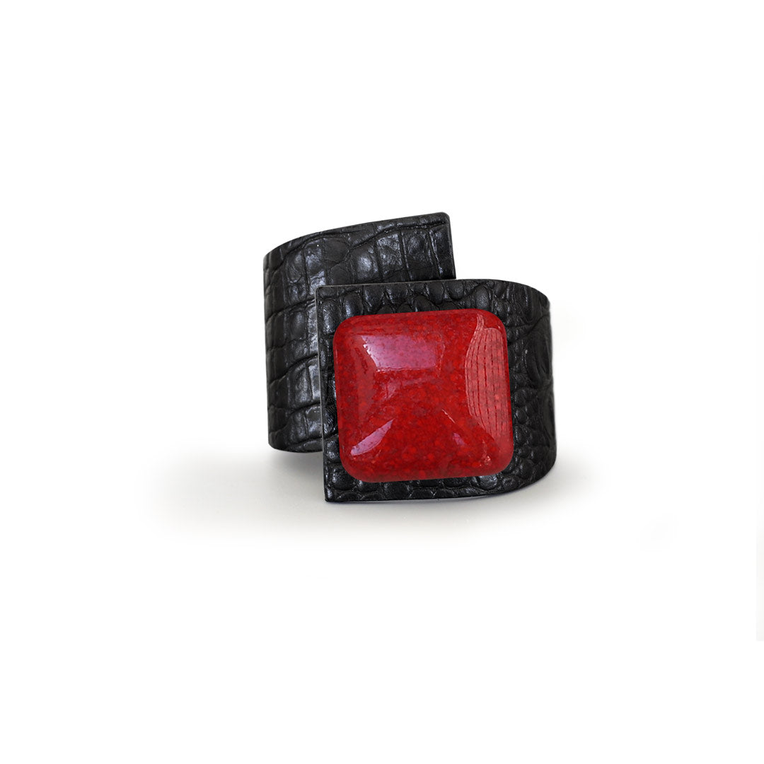 Metal Button, Crossed Bracelet, Crocodile Printed Leather