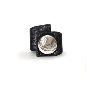 Metal Button, Crossed Bracelet, Crocodile Printed Leather