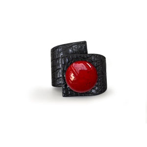 Squared Button, Crossed Bracelet, Crocodile Printed Leather