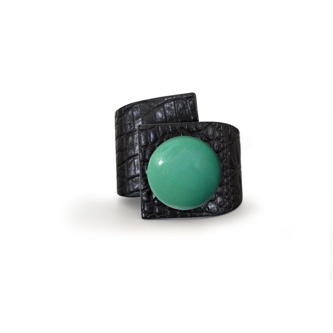 Squared Button, Crossed Bracelet, Crocodile Printed Leather