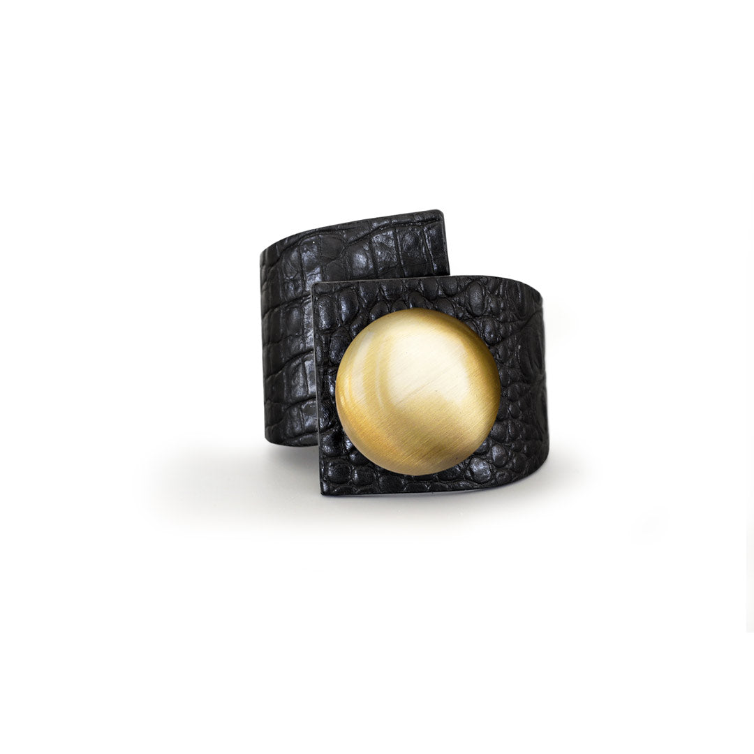 Squared Button, Crossed Bracelet, Crocodile Printed Leather