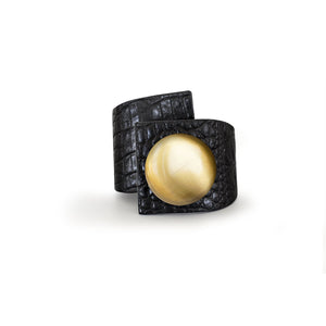 Squared Button, Crossed Bracelet, Crocodile Printed Leather