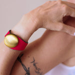 Load image into Gallery viewer, Red Leather Bracelet + Metal Button
