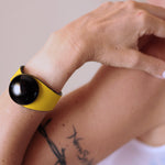 Load image into Gallery viewer, Yellow Leather Bracelet + Ceramic Button
