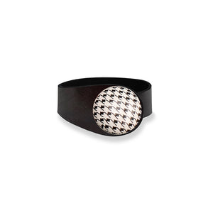 Deep Black Leather Bracelet + Hound tooth Ceramic Button