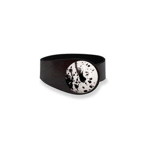 Deep Black Leather Bracelet + Splash Ceramic Button