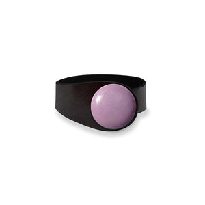 Deep Black Leather Bracelet + Violet Ceramic Button