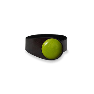 Deep Black Leather Bracelet + Green Ceramic Button