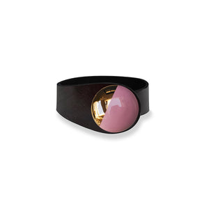 Deep Black Leather Bracelet + Pink&Gold Ceramic Button