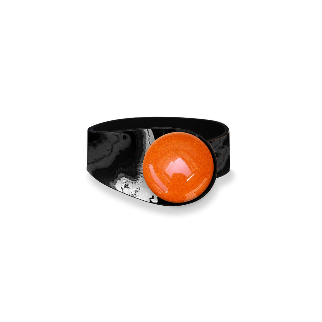 Bright Black Leather Bracelet + Ceramic Button
