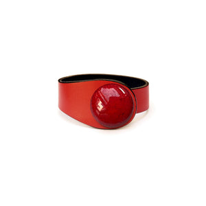 Red Leather Bracelet + Ceramic Button