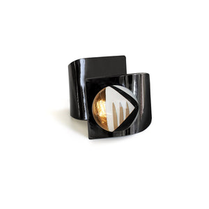 Squared Button, Crossed Bracelet, Bright Black Leather