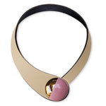 Load image into Gallery viewer, Beige Leather Necklace+ Ceramic Button
