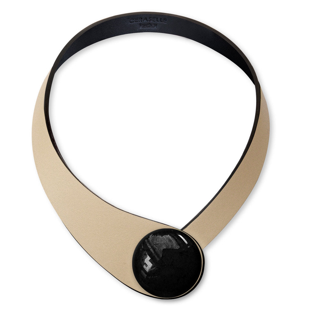 Beige Leather Necklace+ Ceramic Button