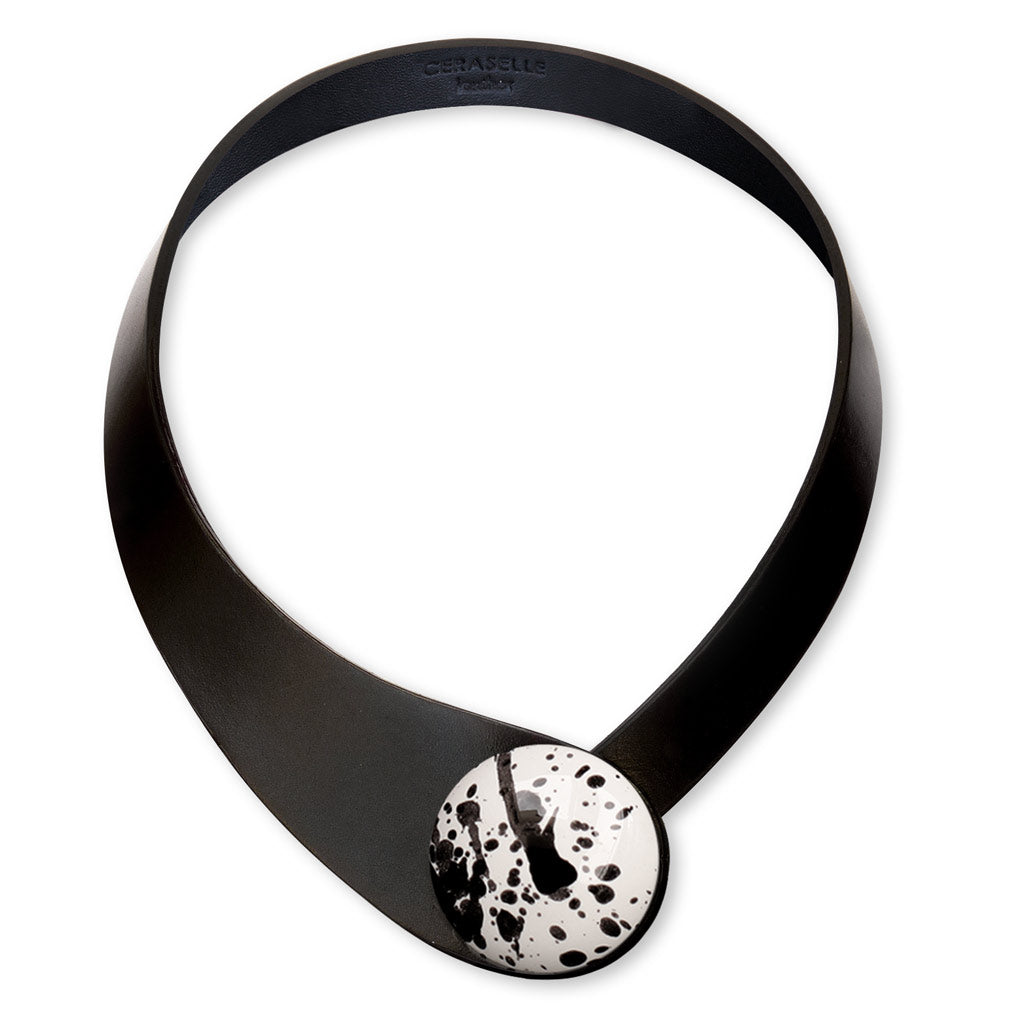 Black Leather Necklace + Ceramic Bold Button