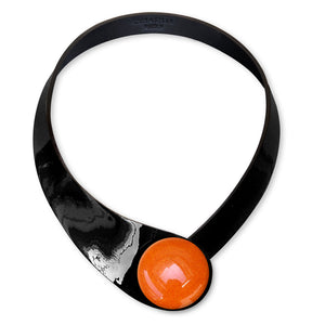 Bright Black Leather Necklace + Ceramic Button