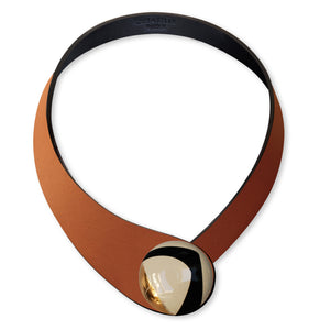 Brown Leather Necklace+ Ceramic DECO Button