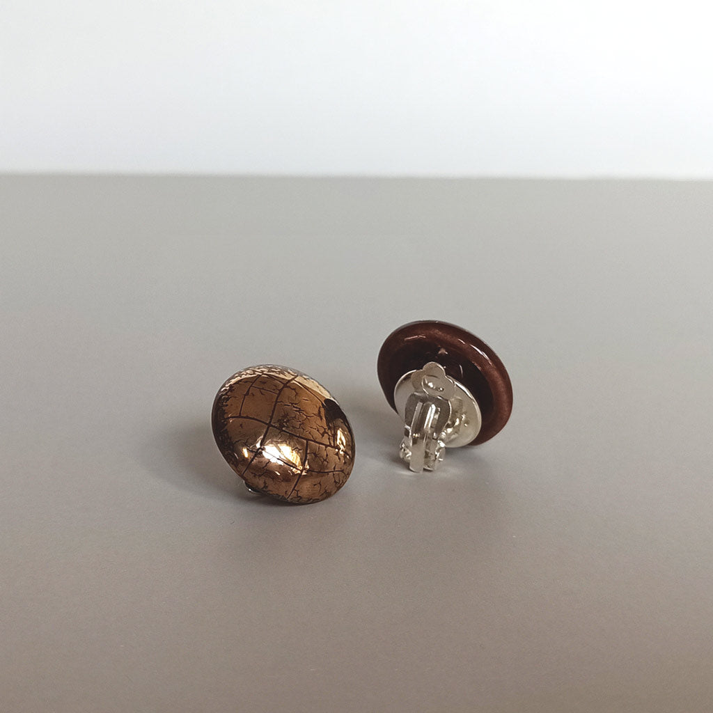 Brown & gold clip on ceramic earrings