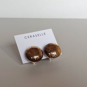 Brown & gold clip on ceramic earrings