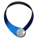 Load image into Gallery viewer, Blue Glittering Leather Necklace+ Ceramic Button
